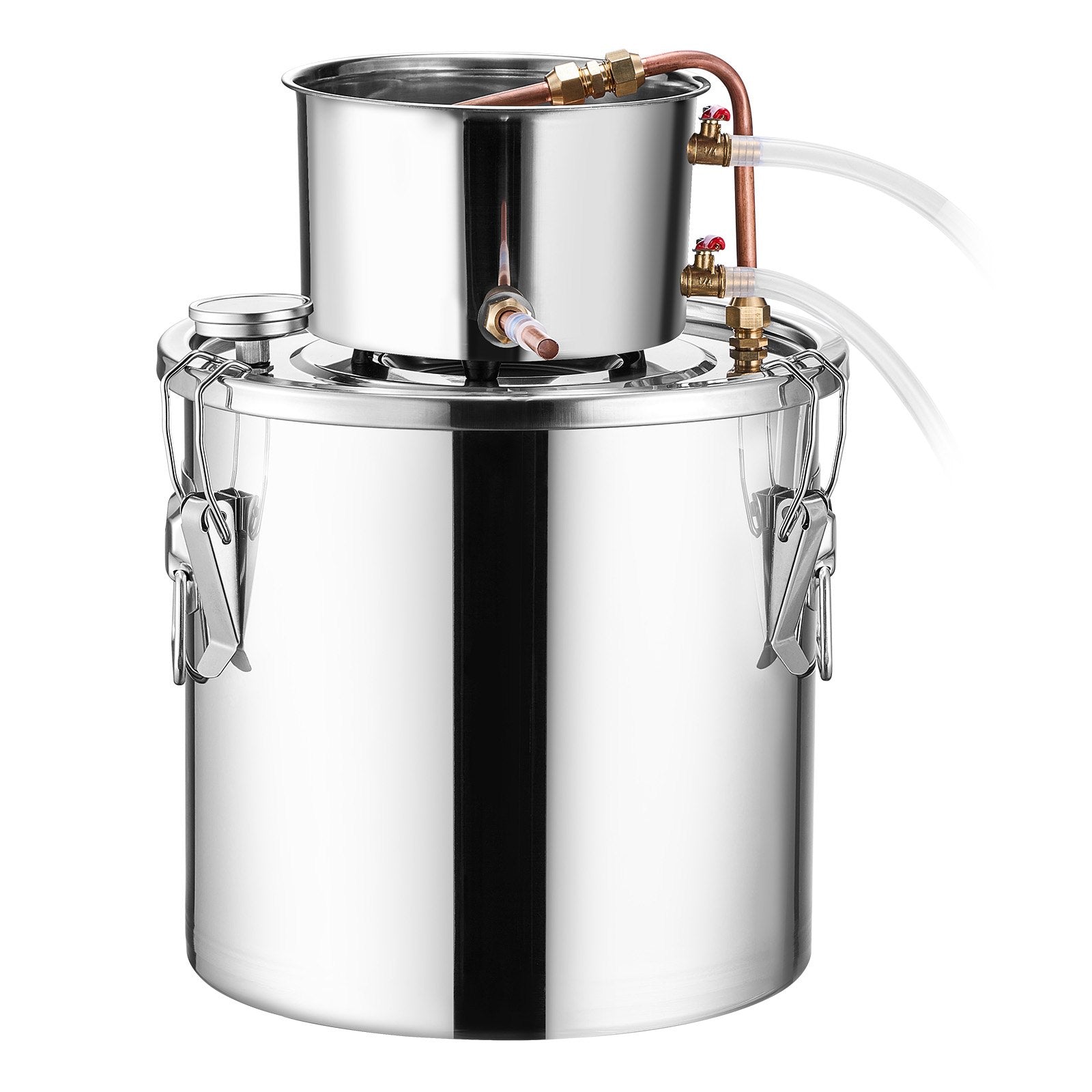 19L stainless steel distillation apparatus, consisting of fermentation tank, tank lid and cooling boiler, suitable for the distillation of alcohol