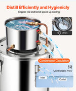 19L stainless steel distillation apparatus, consisting of fermentation tank, tank lid and cooling boiler, suitable for the distillation of alcohol