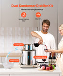 19L nerūsējošā tērauda destilācijas aparāts ar iebūvētu termometru uz vāka un ūdens cirkulācijas sūkni, piemērots alkohola destilācijai