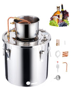 30L stainless steel still with built-in thermometer on lid and water circulation pump, suitable for alcohol distillation