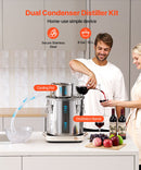 30L nerūsējošā tērauda destilācijas aparāts ar iebūvētu termometru uz vāka un ūdens cirkulācijas sūkni, piemērots alkohola destilācijai