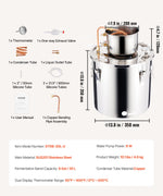 30L stainless steel still with built-in thermometer on lid and water circulation pump, suitable for alcohol distillation