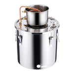 30L stainless steel still with built-in thermometer on lid and water circulation pump, suitable for alcohol distillation