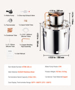 30L stainless steel still with built-in thermometer on lid and water circulation pump, suitable for alcohol distillation