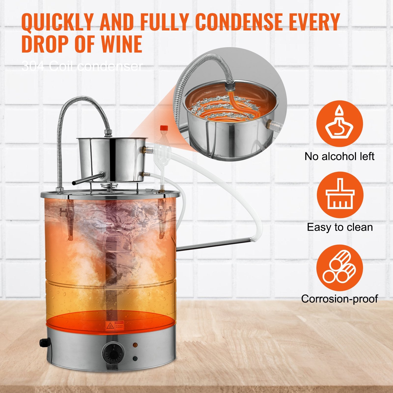 30L stainless steel water distiller with fermentation tank, condenser tank, compressor vessel, water pump and built-in thermometer, ideal for home distillation
