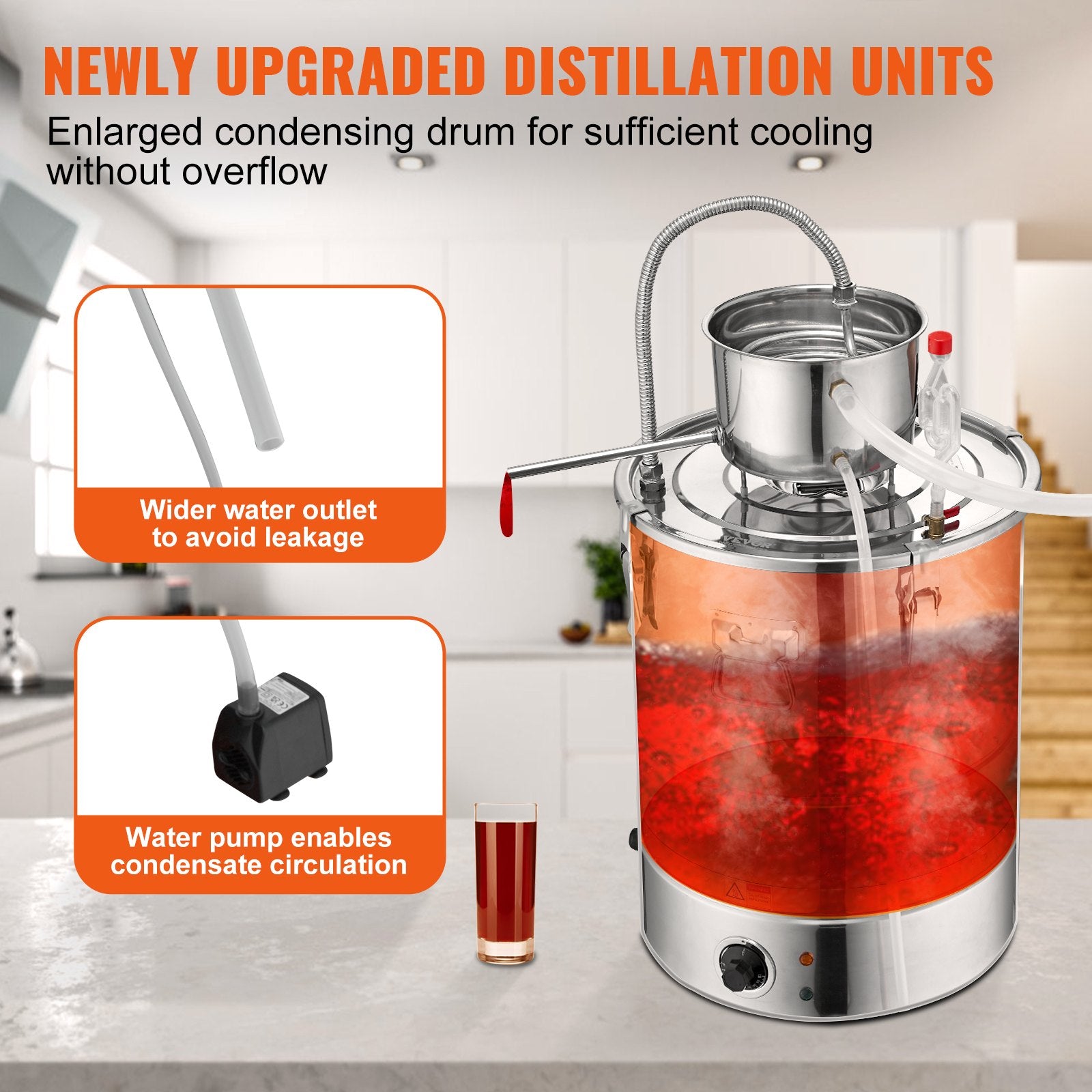 50L still with a trumper and water pump for distilling high-quality essential oils, vodka, brandy and other liquids.