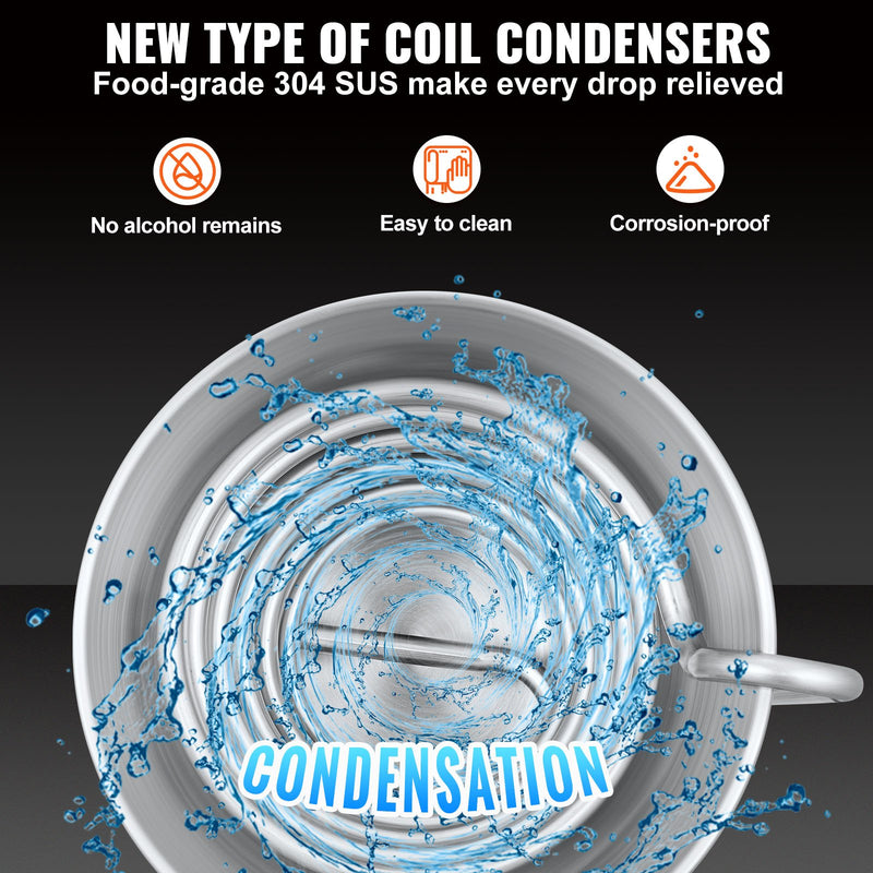 70L destilācijas aparāts, piemērots mājas alus brūvēšanai, alkohola destilācijai, ēterisko eļļu iegūšanai un ūdens attīrīšanai,  saderīgs ar gāzes plītīm, ogļu plītīm, malkas apkuri u.c