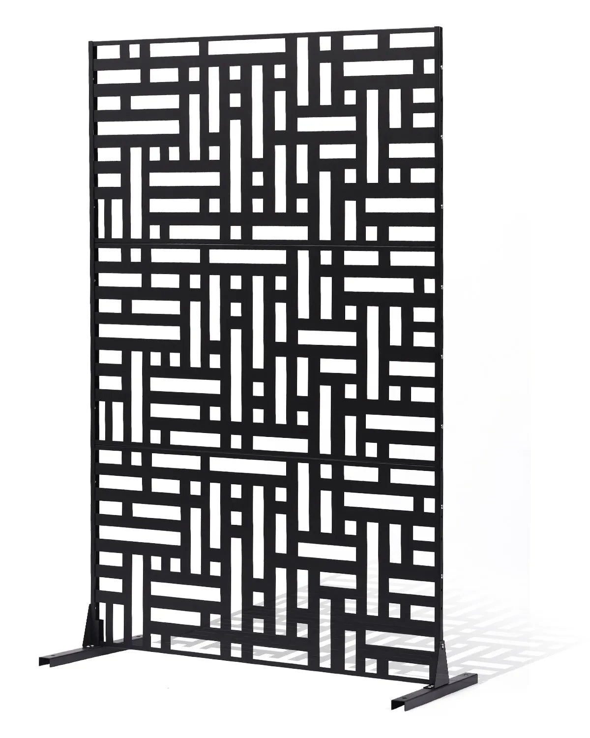 ChatGPT saka:  Metāla dekoratīvs privātuma ekrāns, 120 × 193 cm, 3 paneļu brīvi stāvoša āra/sadala sienas siena ar statīvu, tērauda dārza žogs balkoniem, terasēm, iekštelpām, džakuzi, melns