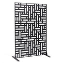 ChatGPT saka:  Metāla dekoratīvs privātuma ekrāns, 120 × 193 cm, 3 paneļu brīvi stāvoša āra/sadala sienas siena ar statīvu, tērauda dārza žogs balkoniem, terasēm, iekštelpām, džakuzi, melns
