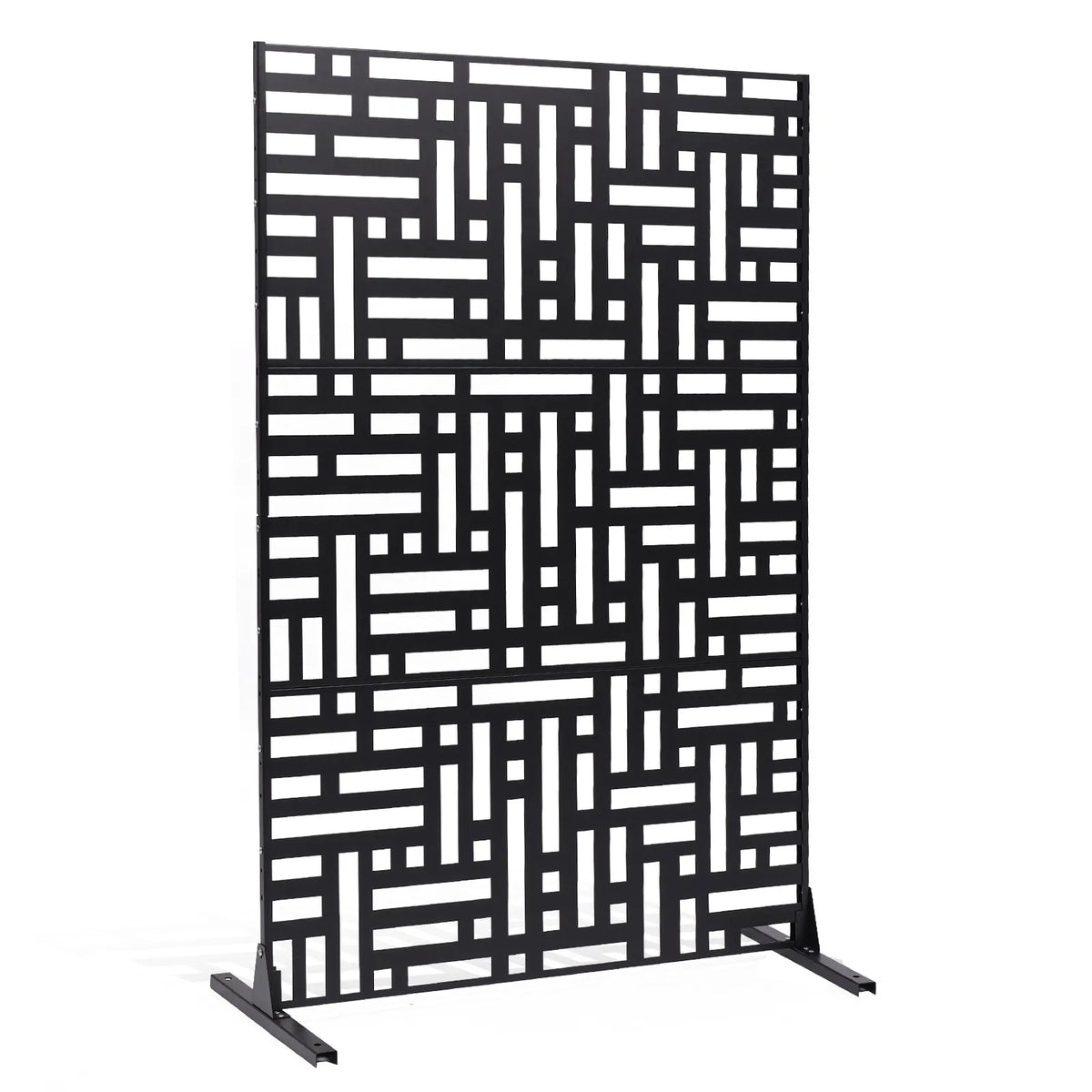 ChatGPT saka:  Metāla dekoratīvs privātuma ekrāns, 120 × 193 cm, 3 paneļu brīvi stāvoša āra/sadala sienas siena ar statīvu, tērauda dārza žogs balkoniem, terasēm, iekštelpām, džakuzi, melns
