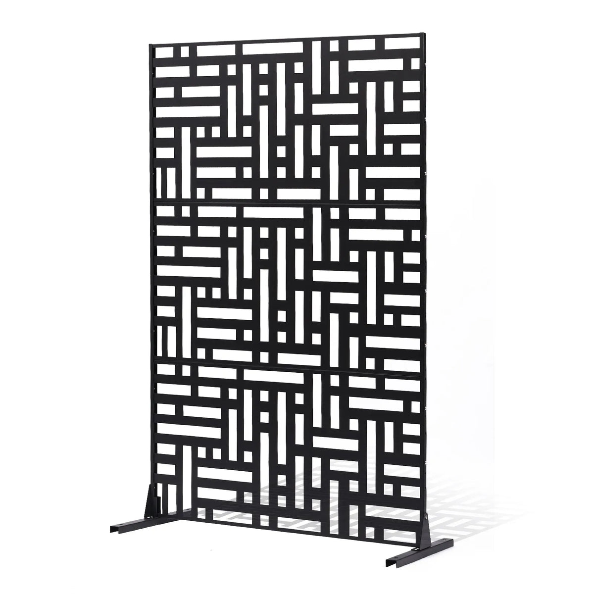 ChatGPT saka:  Metāla dekoratīvs privātuma ekrāns, 120 × 193 cm, 3 paneļu brīvi stāvoša āra/sadala sienas siena ar statīvu, tērauda dārza žogs balkoniem, terasēm, iekštelpām, džakuzi, melns