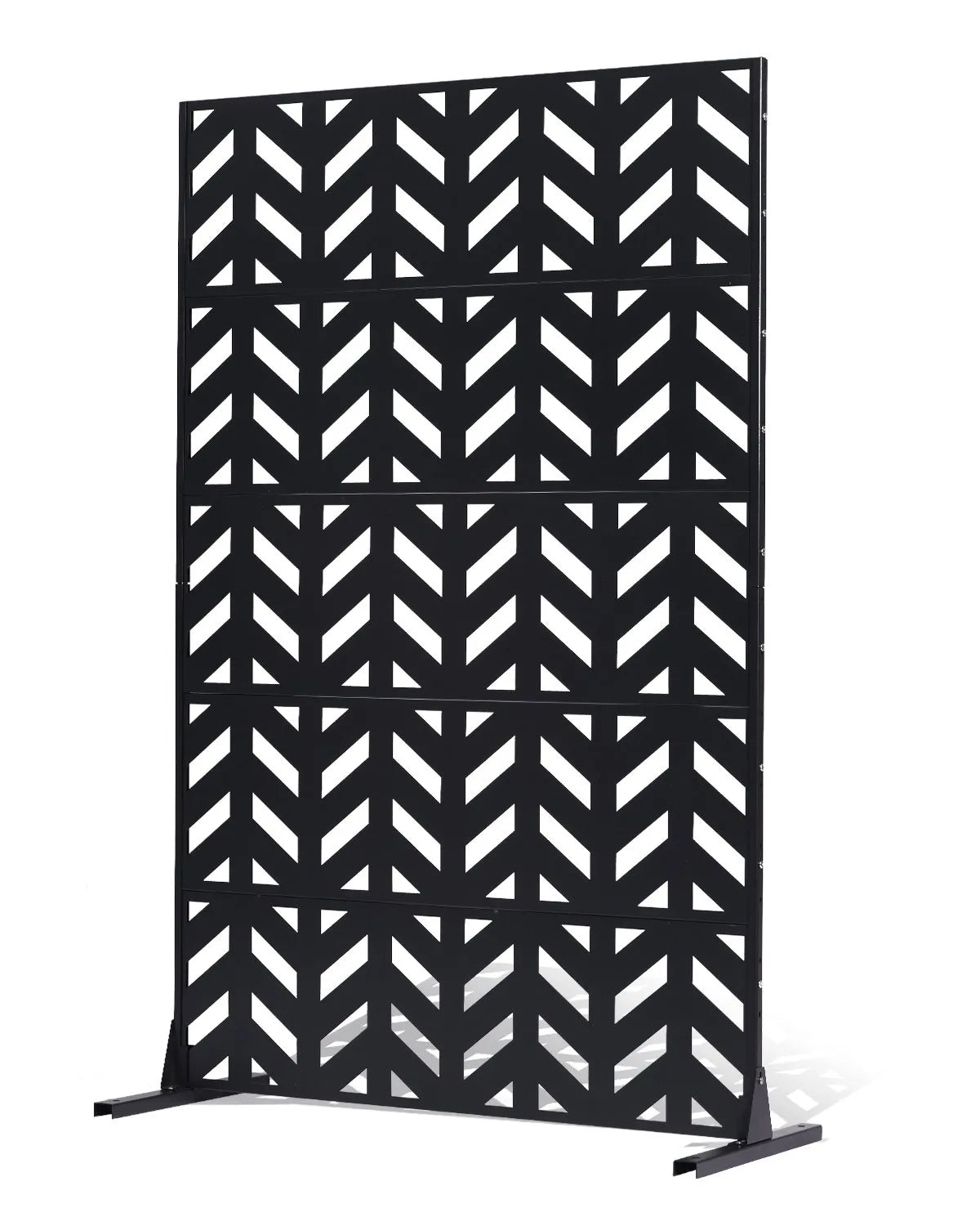 Metāla privātuma ekrāns, 120 × 183 cm, āra 5 paneļu brīvi stāvošs dekoratīvs tērauda žogs ar statīvu balkonam, terasei, istabas vai dārza nodalīšanai, melns
