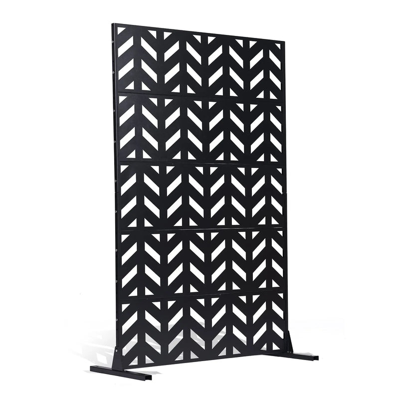 Metāla privātuma ekrāns, 120 × 183 cm, āra 5 paneļu brīvi stāvošs dekoratīvs tērauda žogs ar statīvu balkonam, terasei, istabas vai dārza nodalīšanai, melns