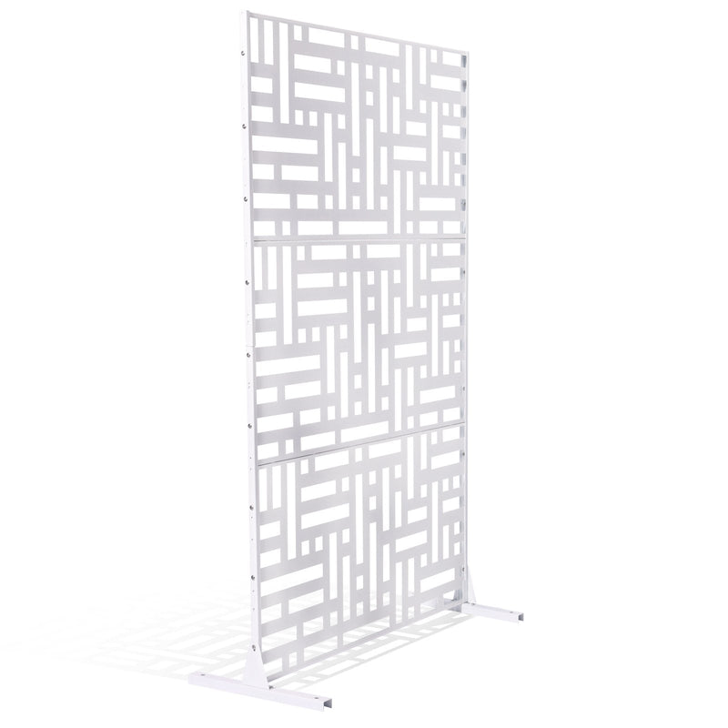 Metāla privātuma siets, 119 x 193 cm, 3 paneļi, brīvi stāvošs āra starpsiena ar statīvu, dekoratīvs tērauda žogs dārzam, balkonam, terasei, iekštelpām, džakuzi, balts