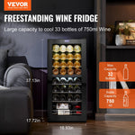 VEVOR 32 pudeles vīna dzesētājs, divu zonu brīvi stāvošs ledusskapis ar LED apgaismojumu