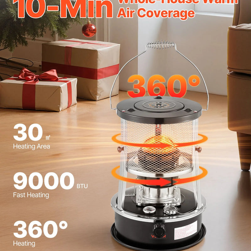 9000 BTU портативный керосиновый обогреватель и плита 2 в 1, без электричества, регулируемая высота и пламя, легко хранить, подходит для кемпинга, охоты, приготовления пищи, дома или гаража, черный