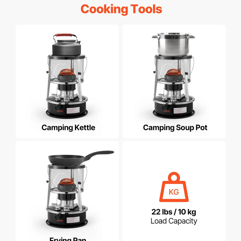 9000 BTU портативный керосиновый обогреватель и плита 2 в 1, без электричества, регулируемая высота и пламя, легко хранить, подходит для кемпинга, охоты, приготовления пищи, дома или гаража, черный