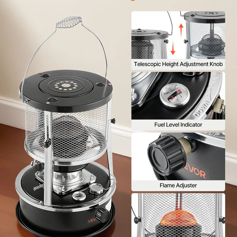 9000 BTU портативный керосиновый обогреватель и плита 2 в 1, без электричества, регулируемая высота и пламя, легко хранить, подходит для кемпинга, охоты, приготовления пищи, дома или гаража, черный