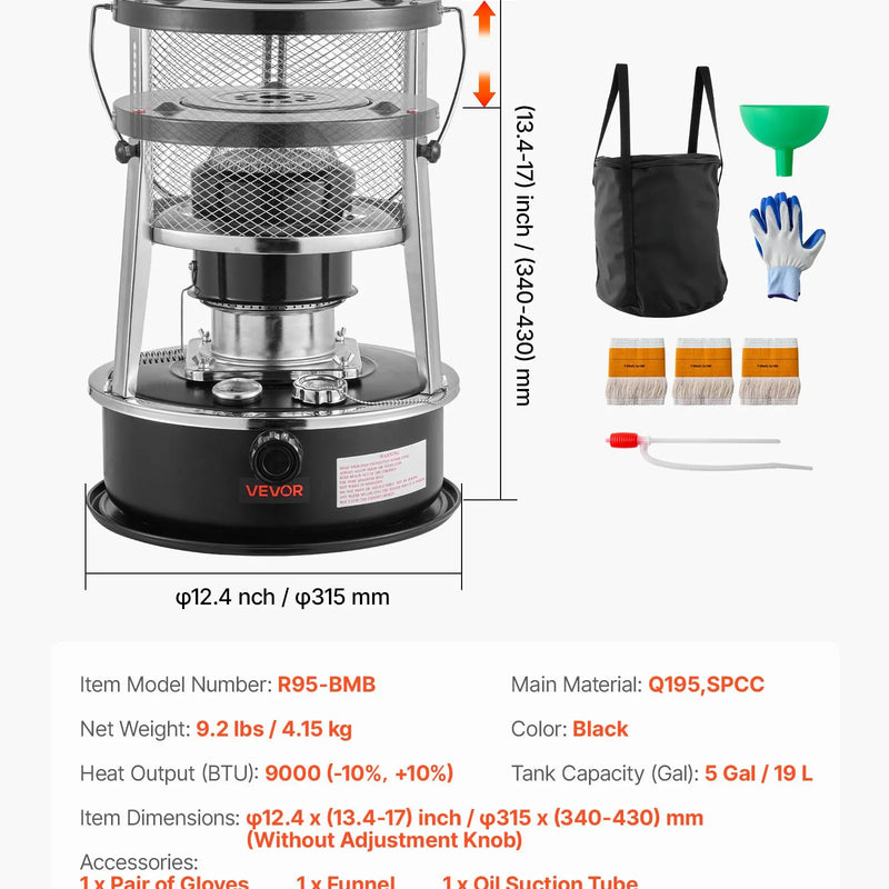 9000 BTU портативный керосиновый обогреватель и плита 2 в 1, без электричества, регулируемая высота и пламя, легко хранить, подходит для кемпинга, охоты, приготовления пищи, дома или гаража, черный