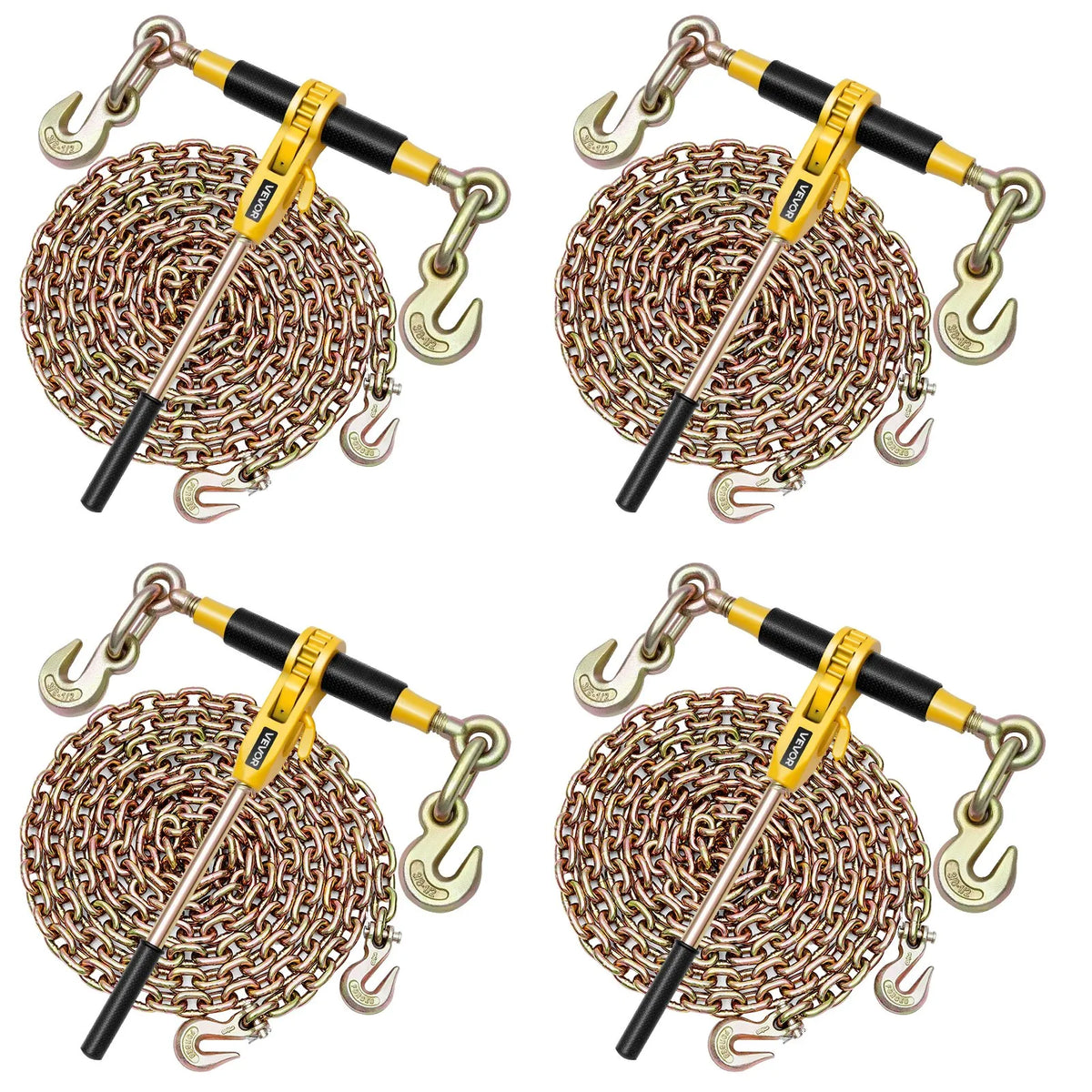 Sprūdrata ķēdes savilcējs, 10 mm × 6,1 m G80 ķēdes, 4173 kg darba slodze, ķēžu un savilcēju komplekts kravu nostiprināšanai, vilkšanai, kokmateriālu pārvietošanai un celšanai