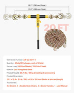 Sprūdrata ķēdes savilcējs, 10 mm × 6,1 m G80 ķēdes, 4173 kg darba slodze, ķēžu un savilcēju komplekts kravu nostiprināšanai, vilkšanai, kokmateriālu pārvietošanai un celšanai