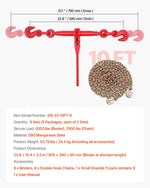 Sprūdrata ķēdes savilcējs, 10 mm × 3 m G80 ķēdes, 4173 kg darba slodze, ķēžu un savilcēju komplekts kravu nostiprināšanai, vilkšanai, kokmateriālu pārvietošanai un celšanai