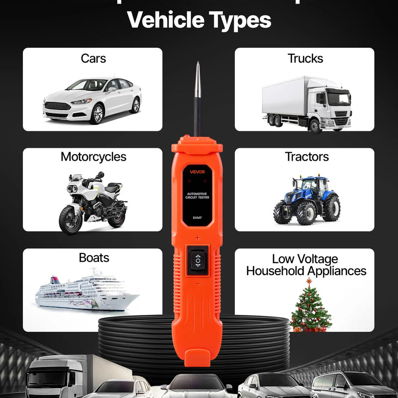 VEVOR automobiļu ķēžu testeris, 6–36 V līdzstrāvas jaudas ķēžu zondes testeris ar apgaismojumu, automobiļu jaudas testera zonde ar 4 m kabeli, ABS korpusa vadu detektors sedaniem, SUV, kemperiem un kravas automobiļiem
