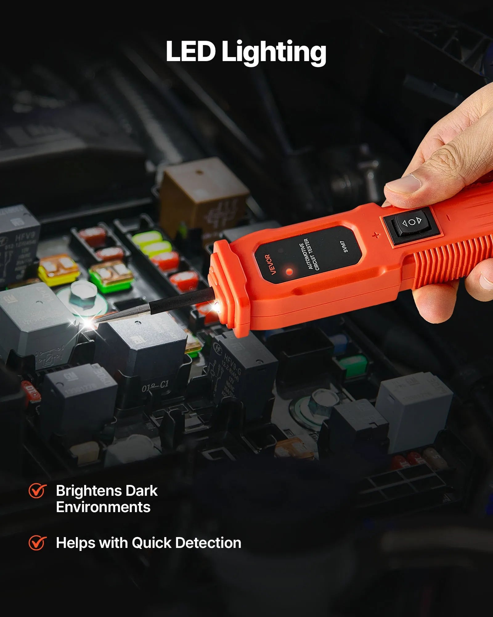 VEVOR automobiļu ķēžu testeris, 6–36 V līdzstrāvas jaudas ķēžu zondes testeris ar apgaismojumu, automobiļu jaudas testera zonde ar 4 m kabeli, ABS korpusa vadu detektors sedaniem, SUV, kemperiem un kravas automobiļiem