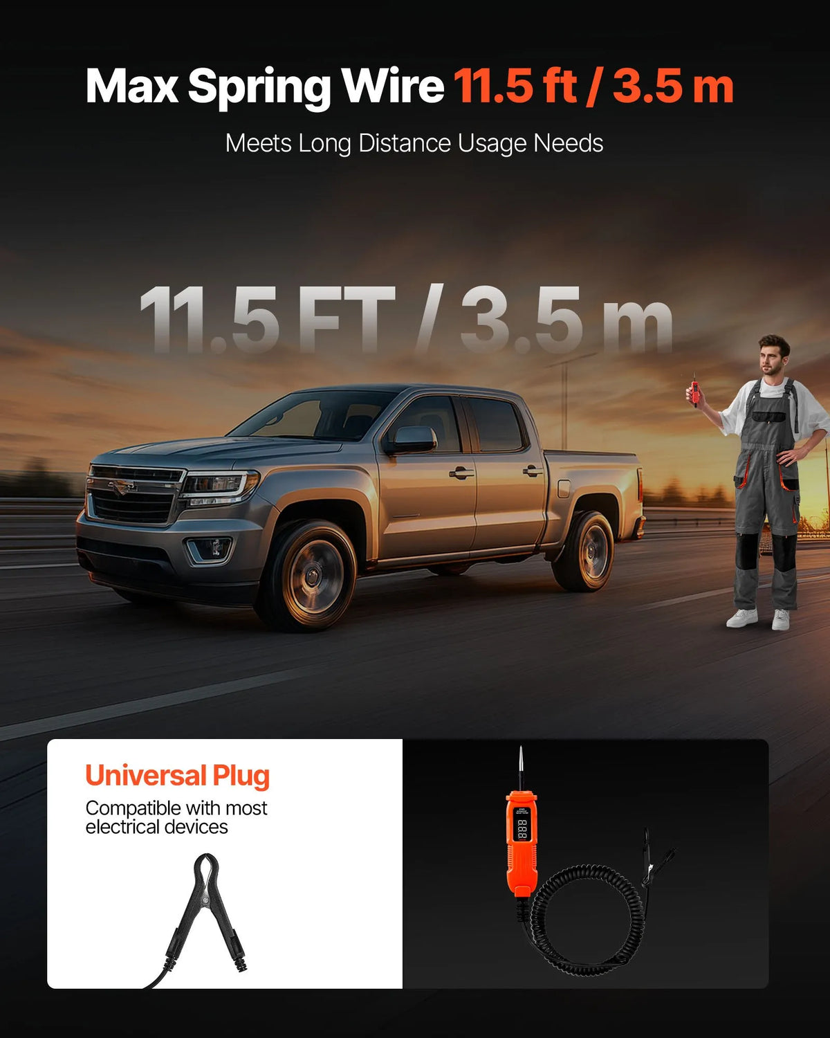 VEVOR automobiļu ķēžu testers, 3–72 V DC sprieguma ķēžu zonde ar LED ekrānu un apgaismojumu, automobiļu barošanas ķēžu pārbaudes zonde ar 3,5 m kabeli, ABS korpusa elektriskais detektors.