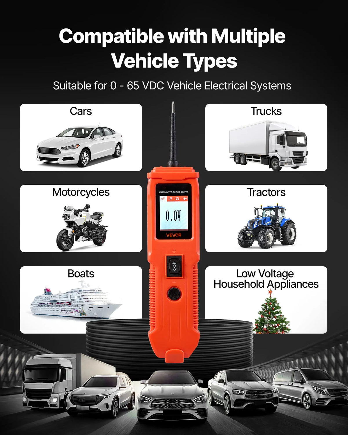 VEVOR automobiļu ķēžu testeris, 8–35 V līdzstrāvas jaudas ķēžu zondes testeris ar TFT krāsu displeju un apgaismojumu, automobiļu elektrības testa zonde ar 4 m kabeli, ABS korpusa elektrisko ķēžu detektors un bojājumu meklētājs