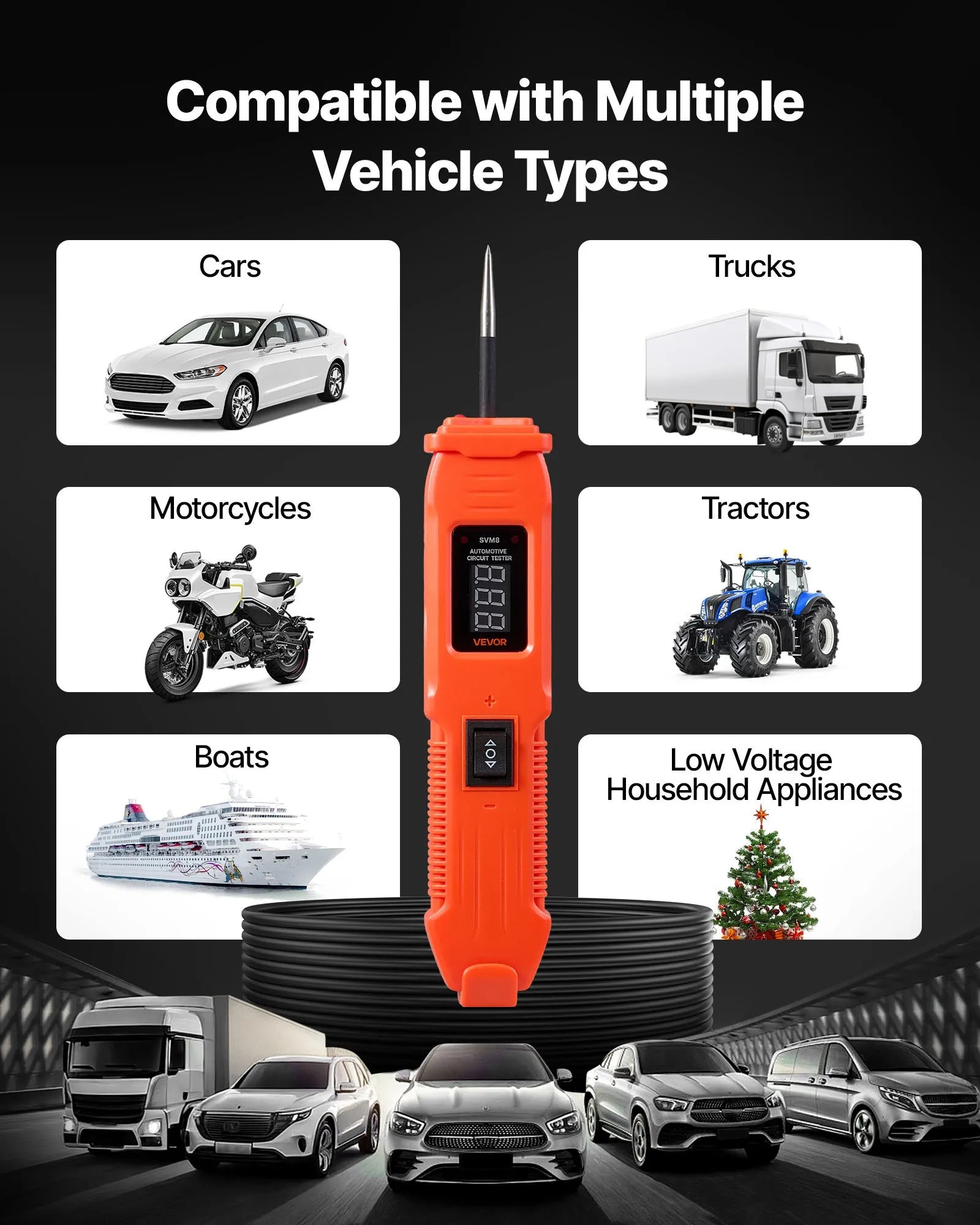 VEVOR automobiļu ķēžu testeris, 6–36 V līdzstrāvas jaudas ķēžu zondes testeris ar LED ekrānu un apgaismojumu, automobiļu jaudas testa zonde ar 4 m kabeli, ABS korpusa elektrisko ķēžu detektors un bojājumu meklētājs