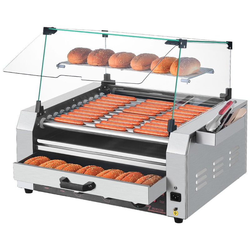 Elektriskais hotdogu grils ar 11 rullīšiem un maizīšu sildītāju, 2400 W