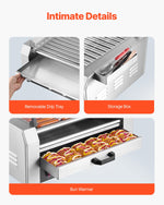 Elektriskais hotdogu grils ar 11 rullīšiem un maizīšu sildītāju, 2400 W