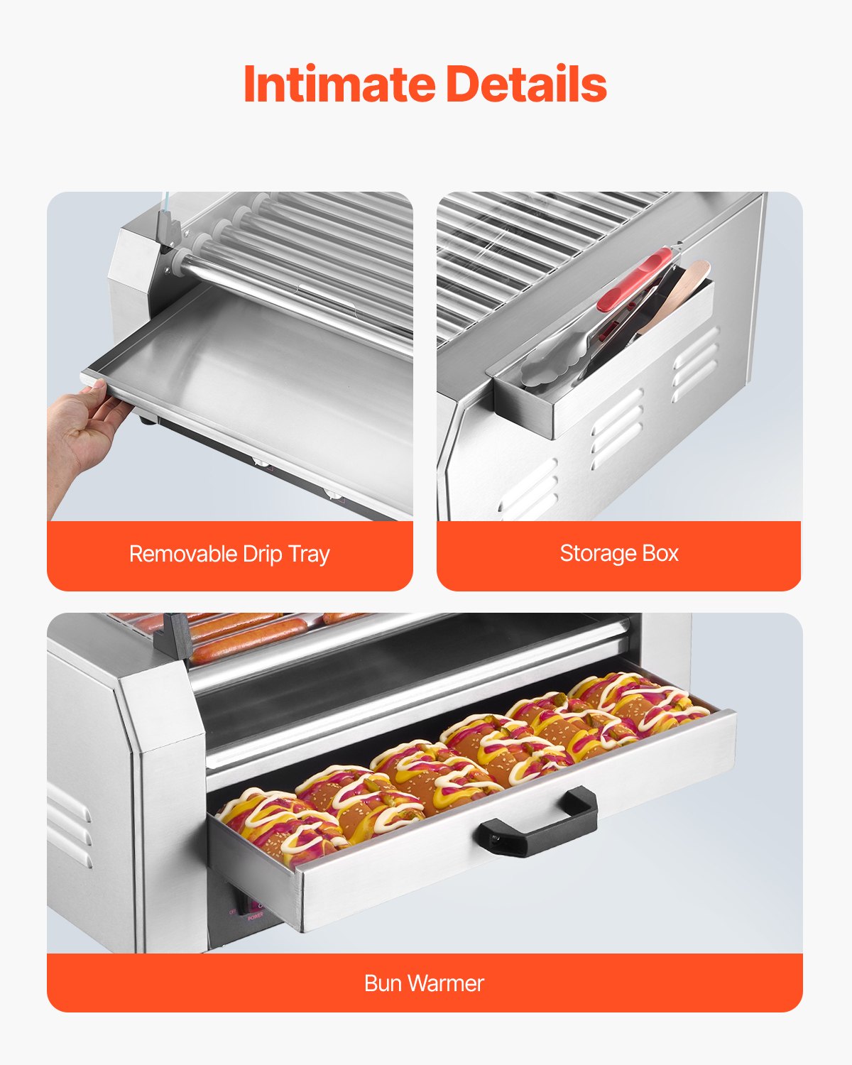 Elektriskais hotdogu grils ar 11 rullīšiem un maizīšu sildītāju, 2400 W
