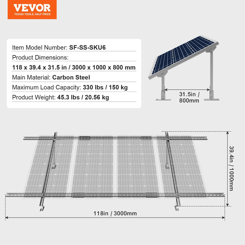 VEVOR saules paneļu montāžas kronšteini, regulējami 30°–60°, daudzdaļīgi kronšteini 1–4 saules paneļu uzstādīšanai, oglekļa tērauda zemes stiprinājuma saules paneļu statīvs saimniecībām, kemperiem, laivām un autonomām sistēmām
