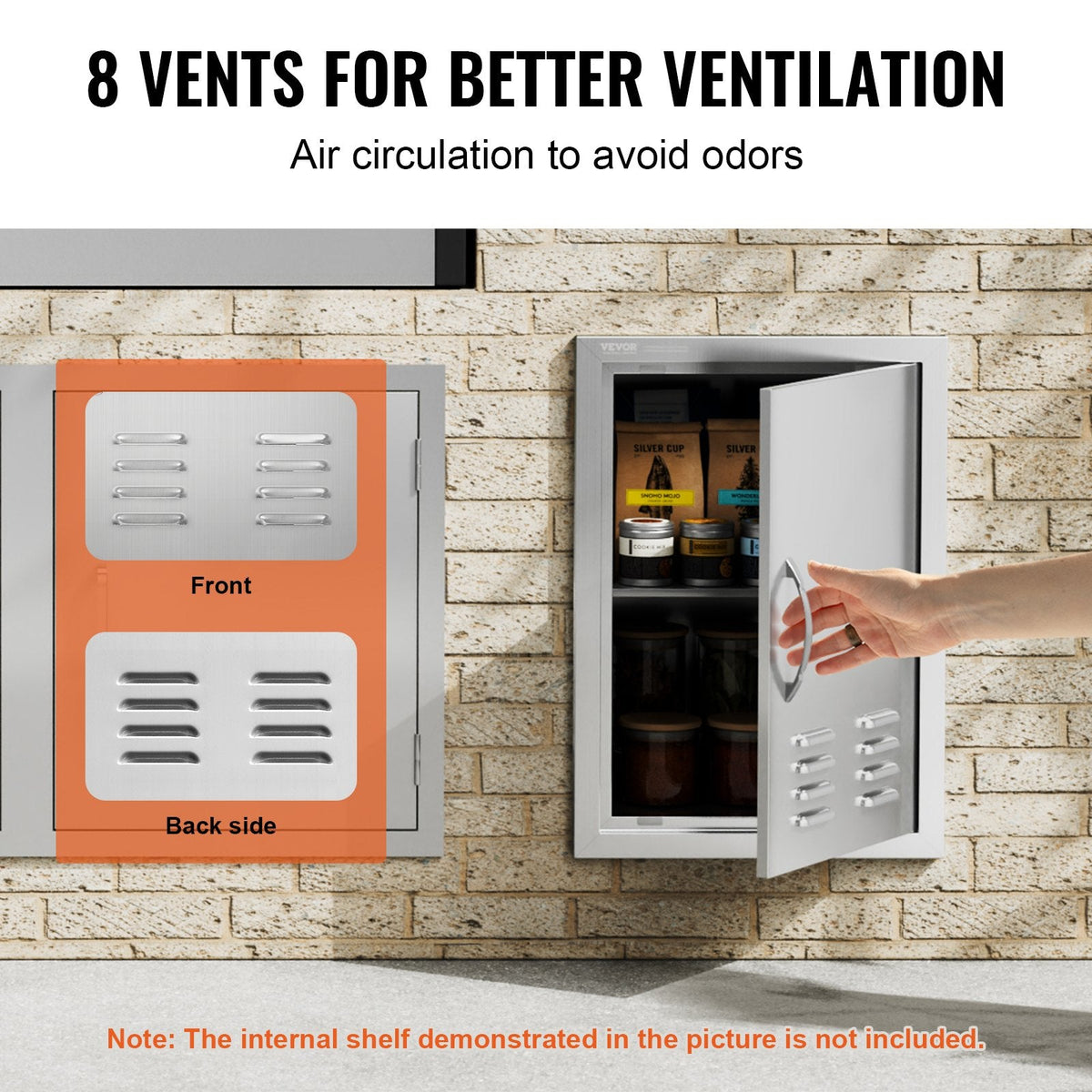 VEVOR BBQ piekļuves durvis, 610 x 431 mm, nerūsējošais tērauds, ar rokturi un ventilācijām, piemērotas āra virtuvei