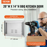 VEVOR nerūsējošā tērauda iebūvējamas āra virtuves durvis 508 × 356 mm, ar rokturi un ventilāciju