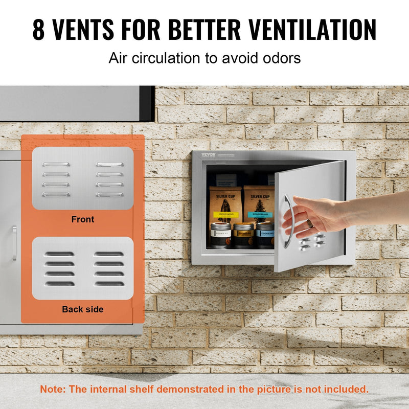 VEVOR nerūsējošā tērauda iebūvējamas āra virtuves durvis 508 × 356 mm, ar rokturi un ventilāciju