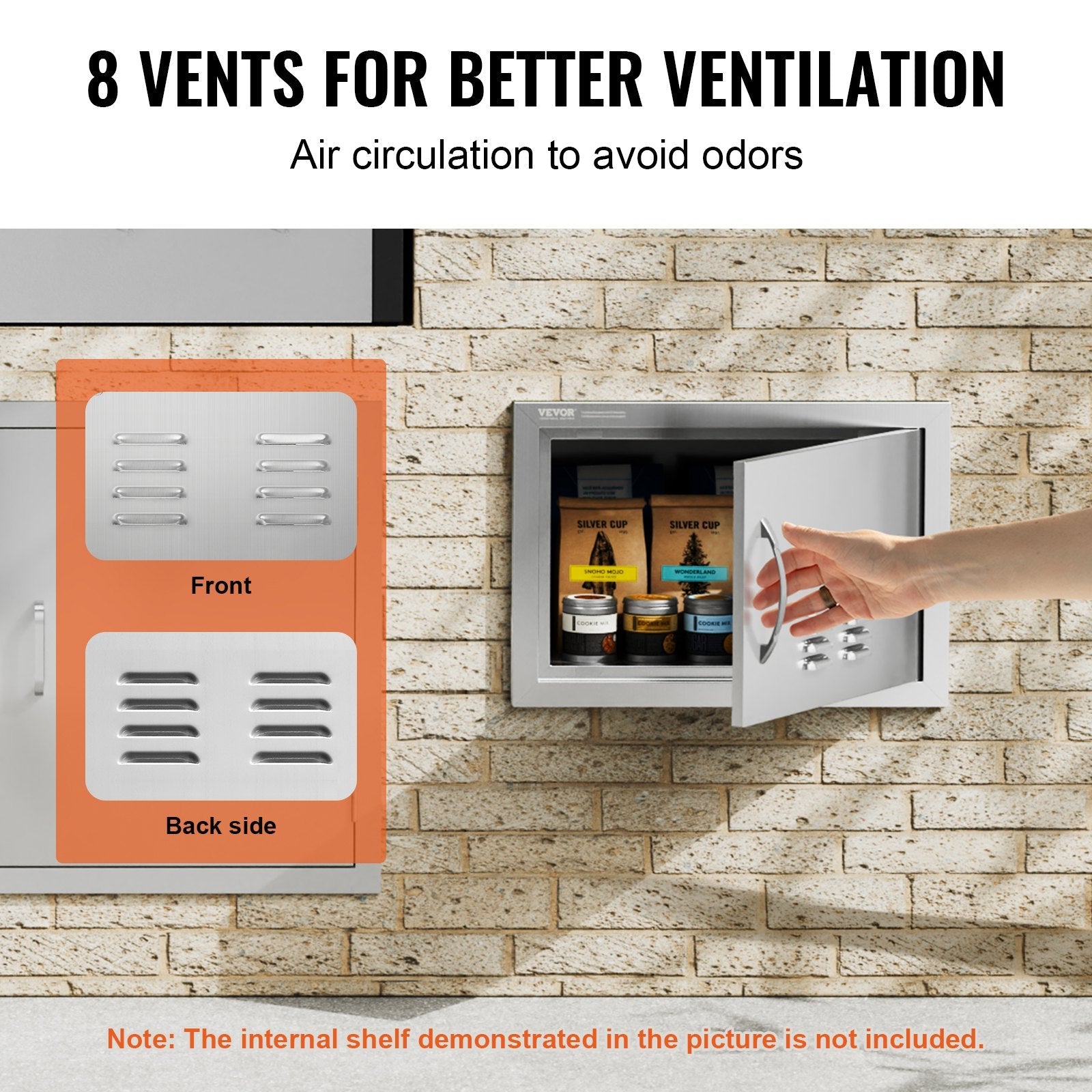 VEVOR nerūsējošā tērauda iebūvējamas āra virtuves durvis 508 × 356 mm, ar rokturi un ventilāciju