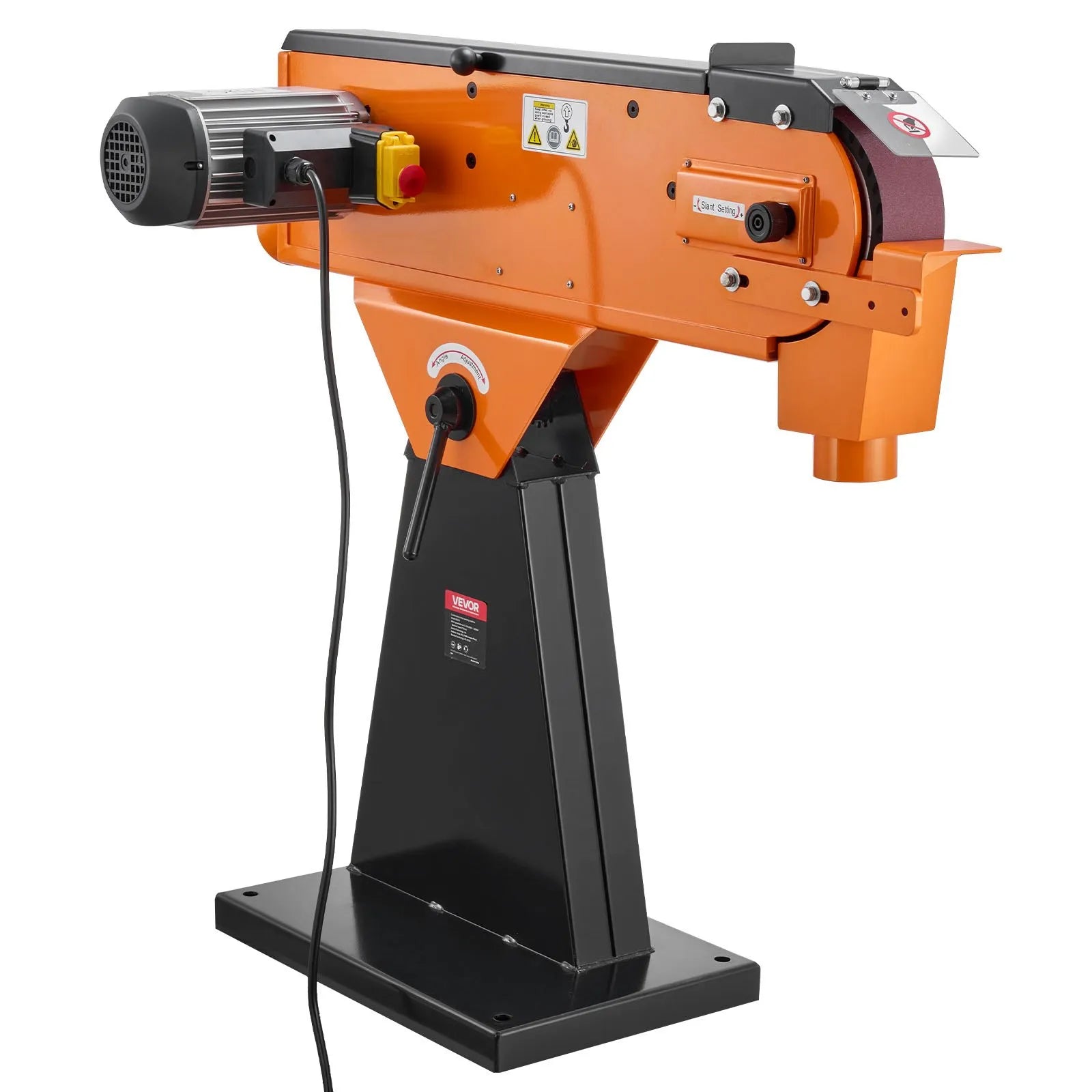 VEVOR lentes slīpmašīna 76 × 2007 mm, 2100 W, 900 apgr./min, industriāla slīpēšanas un pulēšanas iekārta ar 0°–45° regulējamu leņķi un putekļu nosūces pieslēgumu kokapstrādei un metālapstrādei