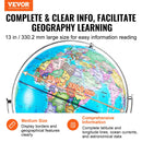 VEVOR izgaismots pasaules globuss ar statīvu, 330 mm, izglītojošs Zemes globuss ar stabilu metāla pamatni, augstas izšķirtspējas drukas karti un LED apgaismojumu, 720° rotācija bērnu mācībām (kartes valoda: angļu)