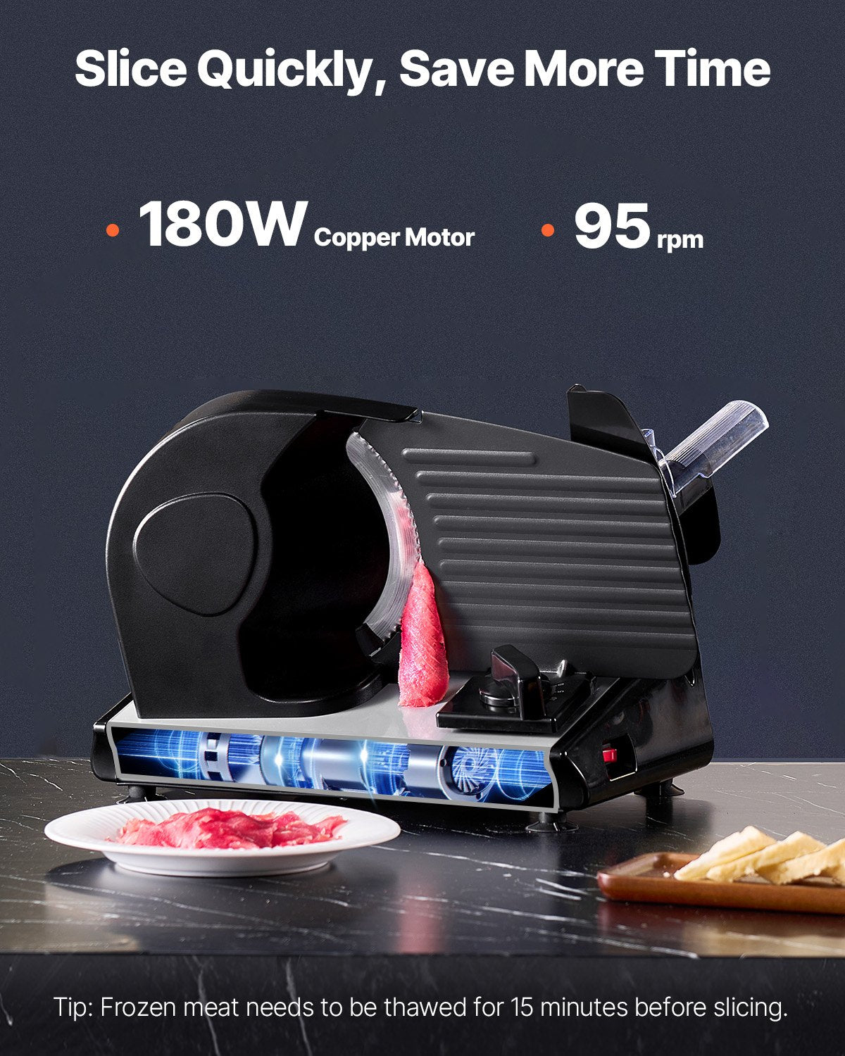 VEVOR 180W Elektriskais Gaļas Sagriezējs, 19 cm, Gaļas, Maizes un Siera griešanai