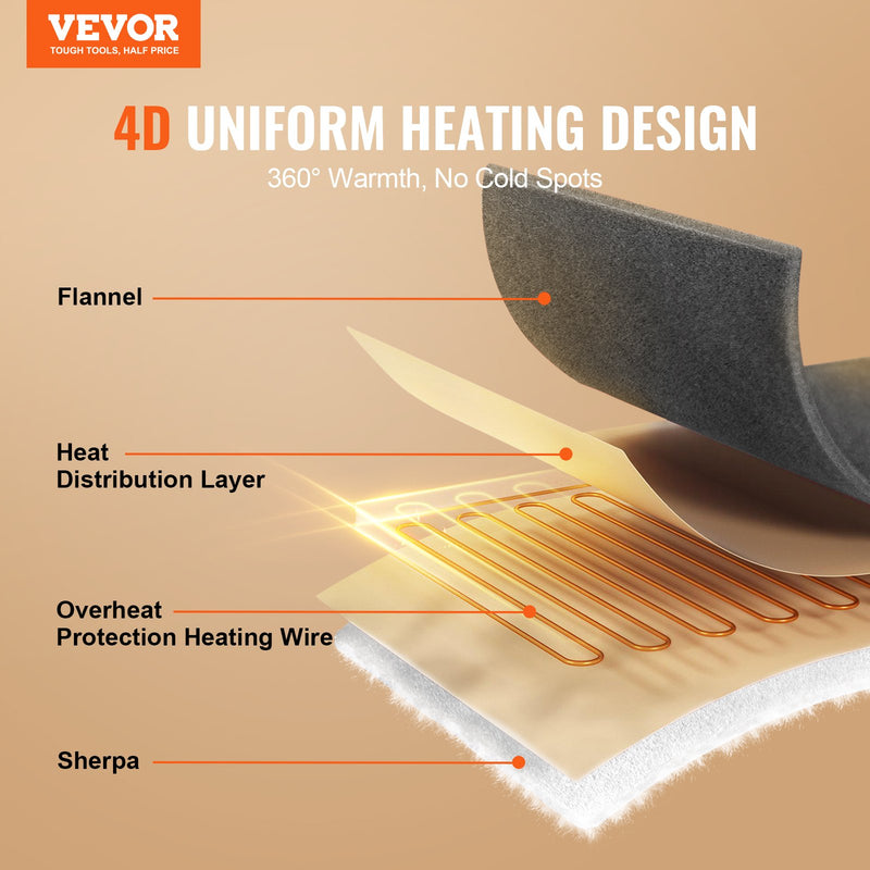 VEVOR elektriskā sega 130 × 160 cm, mīksts flaneļa pleds ar sildīšanas funkciju, ideāli piemērota dāvanai vecmāmiņai