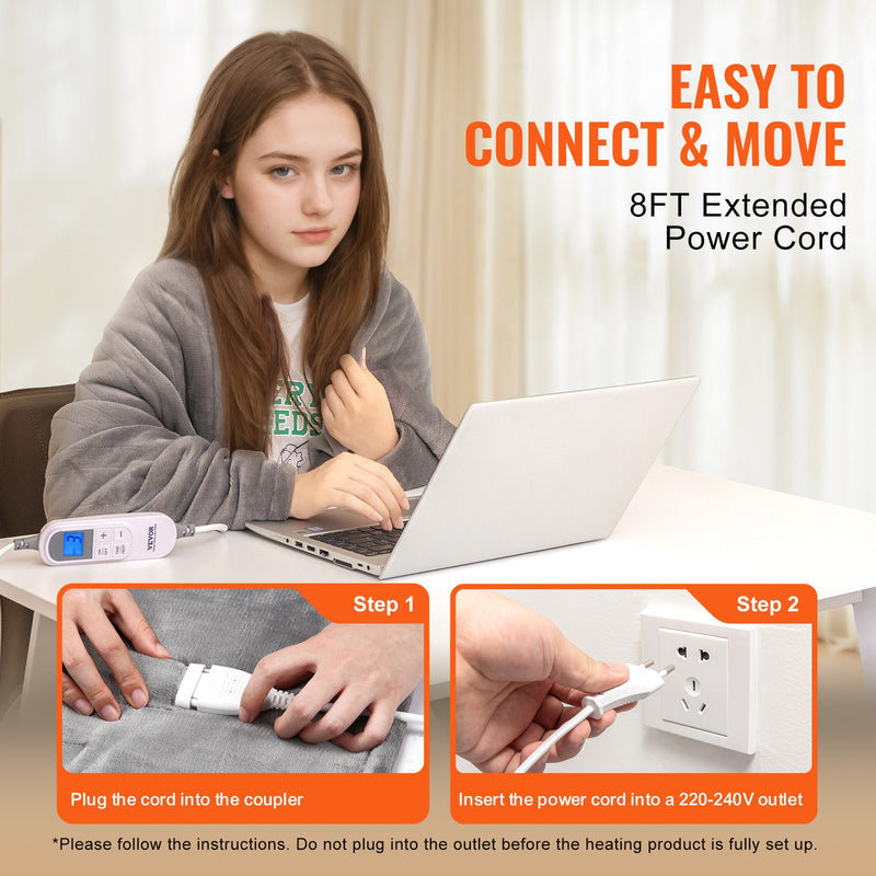 VEVOR elektriskā sega 130 × 160 cm, mīksts flaneļa pleds ar sildīšanas funkciju, ideāli piemērota dāvanai vecmāmiņai