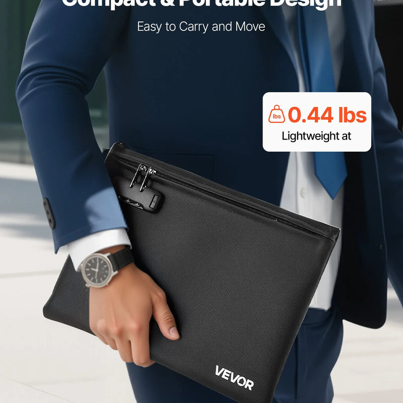 VEVOR ugunsdroša dokumentu soma ar 1000 °C karstumizturību, uguns- un ūdensnecaurlaidīgu pārklājumu, slēdzeni un pārnēsājamu dizainu, piemērota dokumentu, pasu un svarīgu failu drošai uzglabāšanai mājās, birojā vai ceļojumā