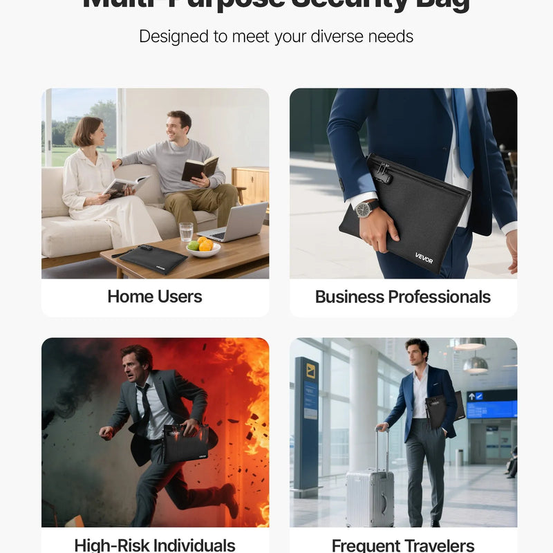 VEVOR ugunsdroša dokumentu soma ar 1000 °C karstumizturību, uguns- un ūdensnecaurlaidīgu pārklājumu, slēdzeni un pārnēsājamu dizainu, piemērota dokumentu, pasu un svarīgu failu drošai uzglabāšanai mājās, birojā vai ceļojumā