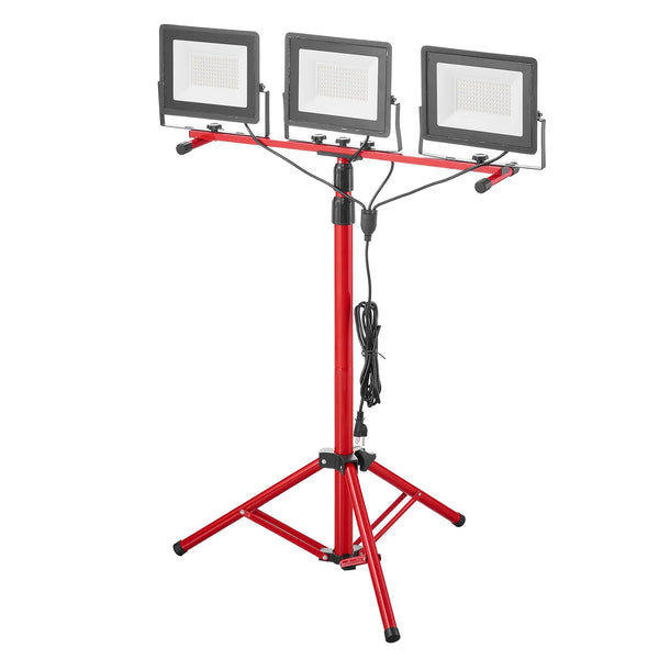 LED darba lampa ar statīvu, 15 000 lm, trīs galvu pārnēsājama kempinga lampa ar individuāliem slēdžiem, trijkāja statīvu un 3,3 m strāvas kabeli, piemērota iekštelpām un āra būvlaukumiem, IP65 ūdensizturīga