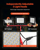 LED darba lampa ar statīvu, 21 000 lm, trīs galvu pārnēsājama kempinga lampa ar individuāliem slēdžiem, trijkāja statīvu un 3,3 m strāvas kabeli, piemērota iekštelpām un āra būvlaukumiem, IP65 ūdensizturīga