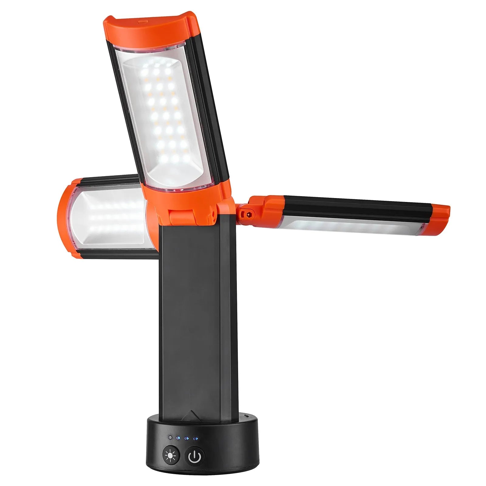 VEVOR LED darba gaisma ar statīvu, 6 Ah, uzlādējama bezvadu kempinga gaisma, ar 3 lampu galvām, noņemamu trijkāja statīvu, 2200 lūmeni, 3000K–6500K regulējams spilgtums, pārnēsājams apgaismojums būvlaukumiem