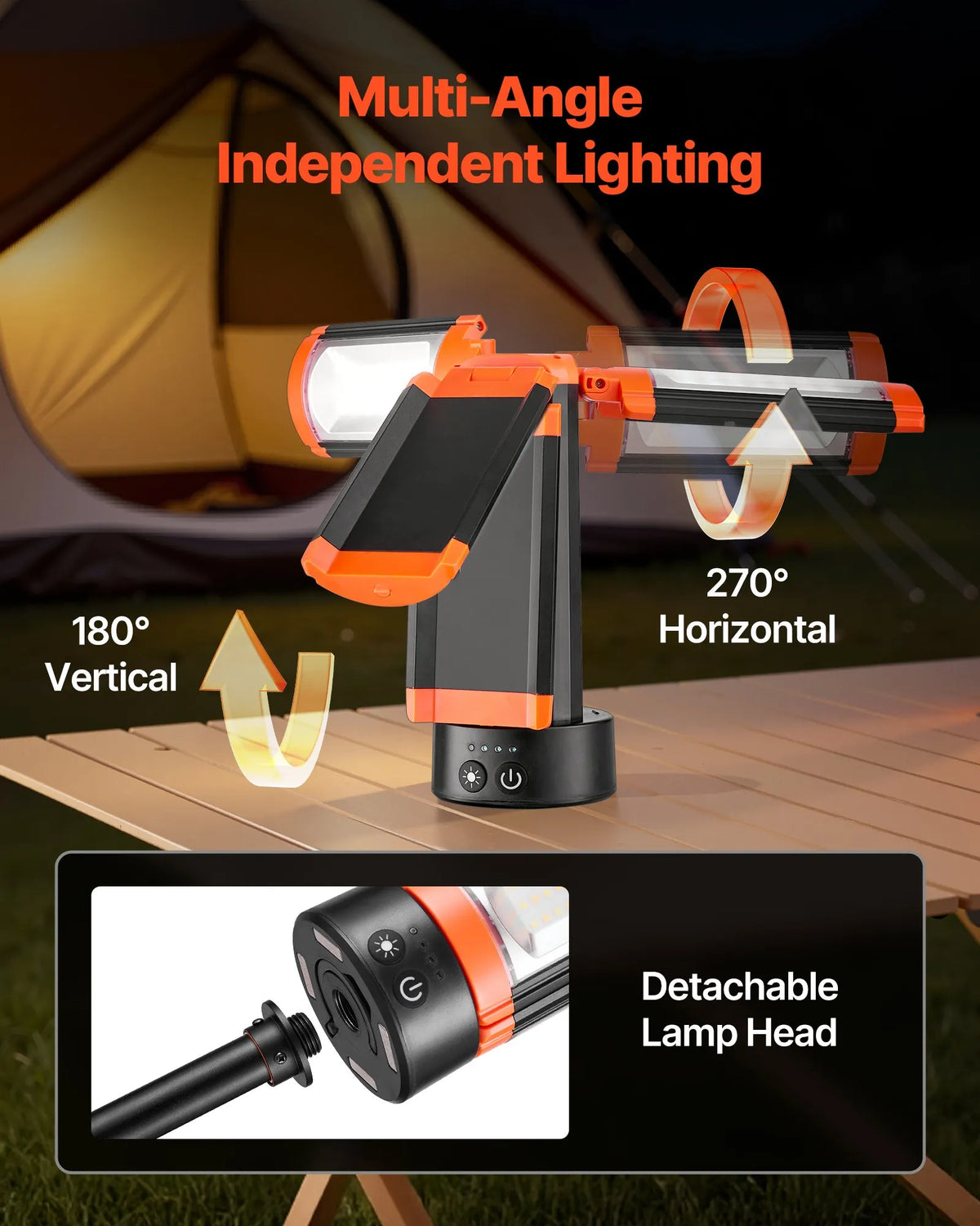 VEVOR LED darba gaisma ar statīvu, 6 Ah, uzlādējama bezvadu kempinga gaisma, ar 3 lampu galvām, noņemamu trijkāja statīvu, 2200 lūmeni, 3000K–6500K regulējams spilgtums, pārnēsājams apgaismojums būvlaukumiem